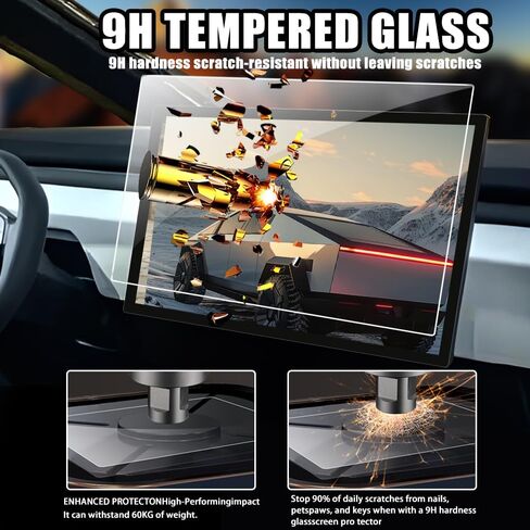 For Tesla Cybertruck Glossy Screen Protector - [More Clear& Smooth] 2024 2025 Cyber Truck EV Pickup Accessories - 9H+ Ultimate Tempered Glass for 18.5" Front & 9.4" Rear Screen-No More Scratch&Fingerprint in Saudi Arabia