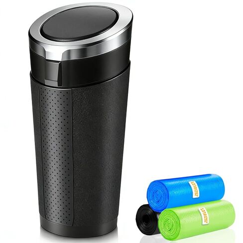 Car Trash Can Bin with Lid - 2 Pack, Leakproof Mini Garbage Can for Vehicle, Small Trash Bin for Cars, Easy to Clean Cup Holder Trash Can for Car, Home, Office (Black) in Saudi Arabia