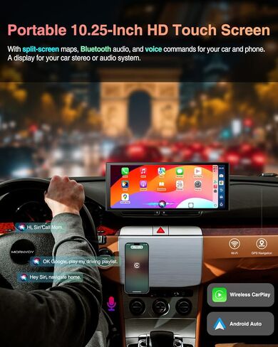 10.25″ CarPlay Screen for Car Dash Cam, Android Auto Screen with Apps, Dual HD Cam & Backup Camera, Portable 6GB+128GB Car Tablet with Wireless Apple CarPlay & Android Auto, Bluetooth for All vehicles in Saudi Arabia