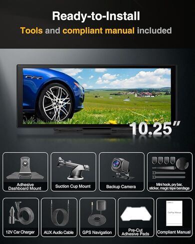 10.25″ CarPlay Screen for Car Dash Cam, Android Auto Screen with Apps, Dual HD Cam & Backup Camera, Portable 6GB+128GB Car Tablet with Wireless Apple CarPlay & Android Auto, Bluetooth for All vehicles in Saudi Arabia
