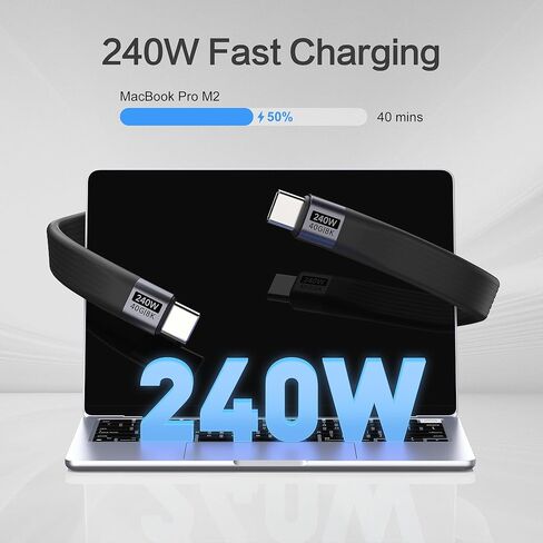 كابل سلسلة مفاتيح USB C، كابل سلسلة مفاتيح Thunderbolt 4 بقدرة 240 واط PD شحن سريع بسرعة 40 جيجابت في الثانية لنقل البيانات، كابل USB C متين 8K@60 هرتز لهواتف iPhone وiPad وSSD (1، أسود) in Saudi Arabia