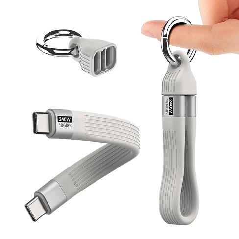 كابل سلسلة مفاتيح USB C، كابل سلسلة مفاتيح Thunderbolt 4 بقدرة 240 واط PD شحن سريع بسرعة 40 جيجابت في الثانية لنقل البيانات، كابل USB C متين 8K@60 هرتز لهواتف iPhone وiPad وSSD (1، أسود) in Saudi Arabia