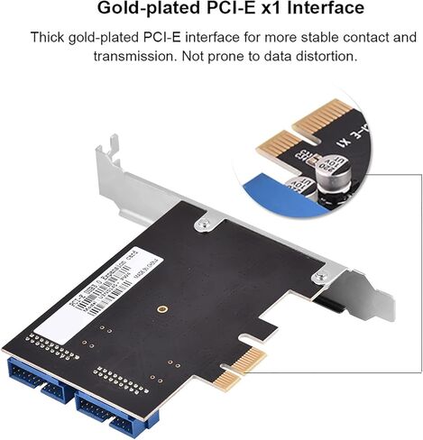 PCIE USB 3.0 Expansion Card Internal 2 Port 19Pin Header with 4 Power Modules 4 Solid Capacitors for Desktop PC Upgrade Gold Plated PCIE x1 Interface Low Profile Baffle in Saudi Arabia