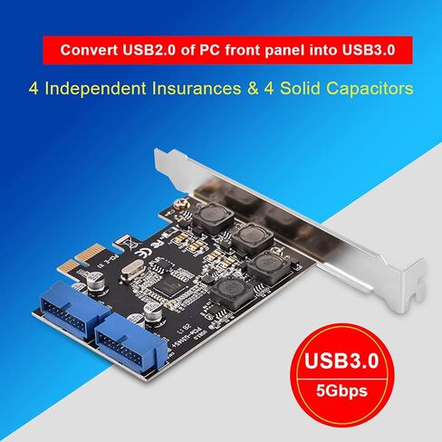 PCIE USB 3.0 Expansion Card Internal 2 Port 19Pin Header with 4 Power Modules 4 Solid Capacitors for Desktop PC Upgrade Gold Plated PCIE x1 Interface Low Profile Baffle in Saudi Arabia