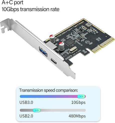 PCIe to USB3.0 TypeC 3.1 Card ASM1142 Chip Powering for Fast Data Transfer and Increased USB Port Desktop Computer USB Expansion in Saudi Arabia