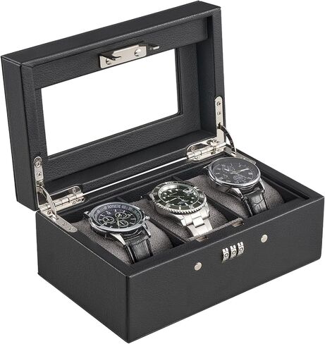 Procase 10 -slot flot case ، صندوق تخزين عرض مع قفل مزيج ، قفل منظم حامل الساعات مع غطاء زجاجي للرجال - in Saudi Arabia