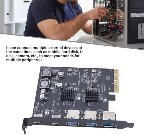 5Port USB3.0 10Gbps Fast Speed Expansion Card for Desktop PC PCIe 4X8X16X Slots High Speed Data Transfer in Saudi Arabia