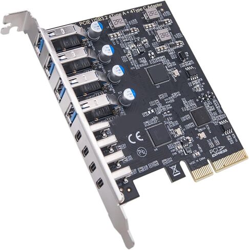 بطاقة محول توسيع PCIe إلى 4 USB 3.2 و4 منافذ من النوع C، نقل سريع بسرعة 20 جيجابت في الثانية لاتصال أجهزة الكمبيوتر المكتبية بالمزيد من الأجهزة، بطاقة توسيع PCIe in Saudi Arabia