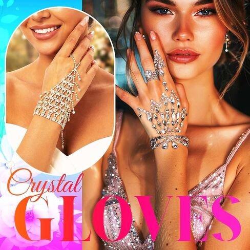 GORTIN Rhinestones Gloves Gold Sparkle Wedding Fingerless Gloves for Bride Women in Saudi Arabia