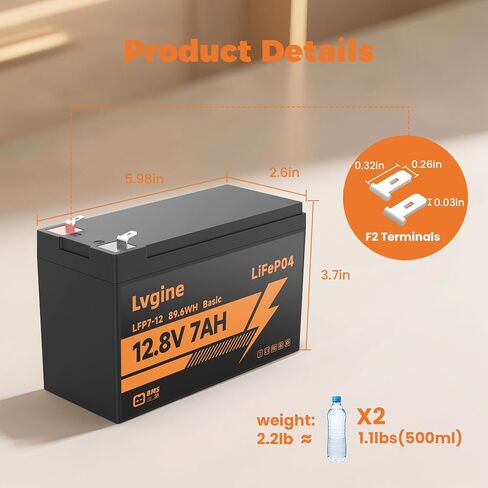 12V 7Ah LiFePO4 Battery, 2000+ Deep Cycle Lithium Iron Phosphate Rechargeable Battery for Ride on Toys, Solar/Wind Power, Small UPS, Lighting, Power Wheels, Fish Finder in Saudi Arabia