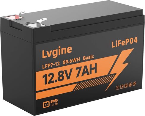 بطارية 12 فولت 7 أمبير LiFePO4، 2000+ بطارية ليثيوم فوسفات حديد قابلة لإعادة الشحن للركوب على الألعاب، طاقة شمسية/رياح، UPS صغير، إضاءة، عجلات كهربائية، مكتشف الأسماك in Kuwait