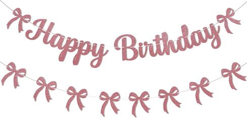 Black Bow Birthday Party Decorations - Happy Birthday Banner & Black Bow Bunting Garland, Girls/Boys Coquette Birthday Party Decorations Black Glitter in Saudi Arabia