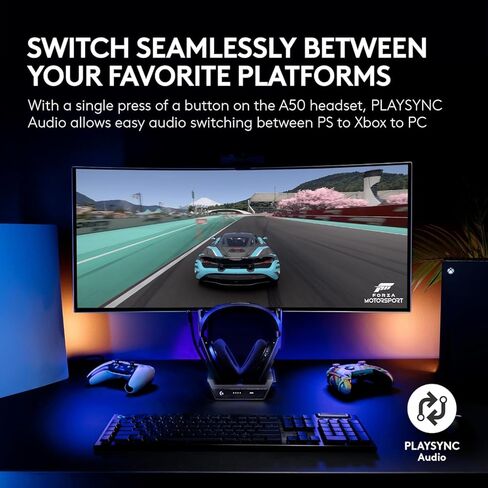 Logitech G Astro A50 Omni-Platform Wireless Gaming Headset + Base Station for PS5, Xbox, PC: PLAYSYNC Audio Switcher, <16 bit/48kHz (Console), <24 bit/48 kHz (PC), 2.4GHz & BT Black (Renewed) in Saudi Arabia