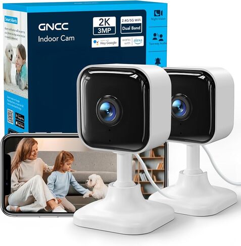 كاميرا أمان داخلية GNCC 2K لمراقبة الأطفال/الحيوانات الأليفة مع شبكة WiFi مزدوجة النطاق، وكاميرا للكلاب مع تطبيق الهاتف، وكشف الحركة، والرؤية الليلية بالأشعة تحت الحمراء، تعمل مع Alexa وGoogle Home، وتخزين بطاقة Cloud وSD، ومكون إضافي، GC4 in Saudi Arabia