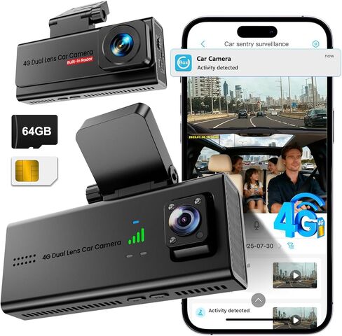 كاميرا Dash Cam، كاميرا أمامية وكابينة Veralyxa 4G LTE للسيارة مع بطاقة SIM، وبطاقة SD سعة 64 جيجابايت، وتنبيهات فيديو للعرض المباشر عن بعد والأحداث، وعرض 170 درجة، ووضع ركن السيارة على مدار الساعة طوال أيام الأسبوع، وكشف حركة الرادار، والتحدث في اتجاهين in Kuwait