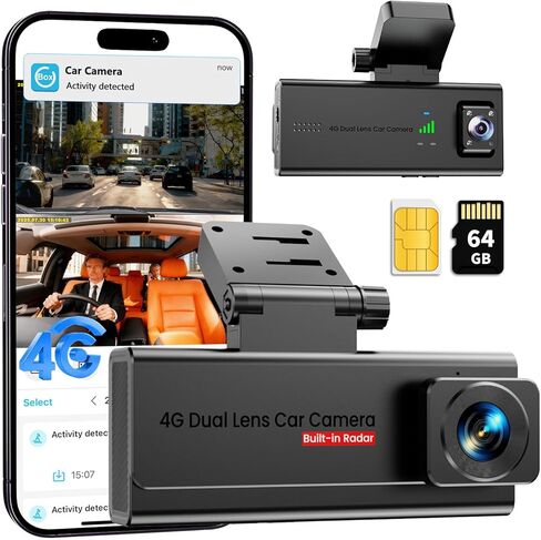 كاميرا Dash Cam، كاميرا أمامية وكابينة Veralyxa 4G LTE للسيارة مع بطاقة SIM، وبطاقة SD سعة 64 جيجابايت، وتنبيهات فيديو للعرض المباشر عن بعد والأحداث، وعرض 170 درجة، ووضع ركن السيارة على مدار الساعة طوال أيام الأسبوع، وكشف حركة الرادار، والتحدث في اتجاهين in Kuwait