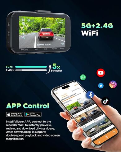 كاميرا داش كام أمامية وخلفية 4K، بطاقة 64 جيجابايت متضمنة، كاميرا داش عالية الدقة 3.0 بوصة IPS للسيارات مع واي فاي 5G والتحكم في التطبيقات، رؤية ليلية، مستشعر G، تسجيل حلقي، وضع ركن السيارة للسائقين in Kuwait