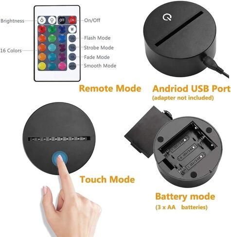 البوق 3D الوهم ليلة ضوء اللمس الجدول مصباح مكتبي مع جهاز التحكم عن بعد 16 لون بصري USB LED ضوء الليل للأطفال هدية غرفة الديكور in Saudi Arabia