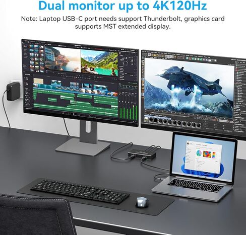 محول شاشة مزدوجة USB C 4K120 هرتز، موزع Thunderbolt Splitter 6 في 1 USB C مع إخراج فيديو بوضع DP Alt، نقل بيانات 10 جيجابت في الثانية وشحن PD 100 واط لشاشة الكمبيوتر المحمول المحمولة، مع كابل واحد من النوع C in Kuwait