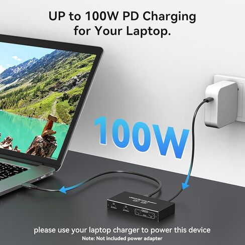 محول شاشة مزدوجة USB C 4K120 هرتز، موزع Thunderbolt Splitter 6 في 1 USB C مع إخراج فيديو بوضع DP Alt، نقل بيانات 10 جيجابت في الثانية وشحن PD 100 واط لشاشة الكمبيوتر المحمول المحمولة، مع كابل واحد من النوع C in Kuwait