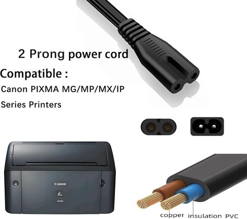كابل سلك طاقة لطابعة Canon بطول 10 أقدام لطابعات سلسلة Canon PIXMA MG/MP/MX/IP، كابل طاقة ذو شقين لـ HP وLexmark وDell وBrother وEpson والعديد من كابلات استبدال النماذج الأخرى المختلفة in Kuwait