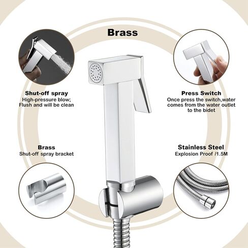 HandheldSprayer for Toilet Brass Baby Cloth Diaper Sprayer Portable Hand Held ToiletSprayer Head withHose and Bracket, for Feminine Wash, Easy to Install,Gold(Chrome) in Saudi Arabia