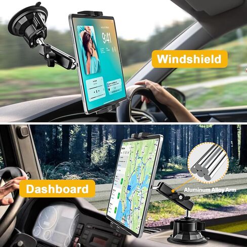 Ultra-Durable Car Tablet Mount with Powerful Suction, Dashboard Windshield Window Truck Car Holder Metal Stand Compatible with iPad Pro Air Mini, Galaxy Tab Z Fold, Fire, iPhone, 4-13" Device in Kuwait