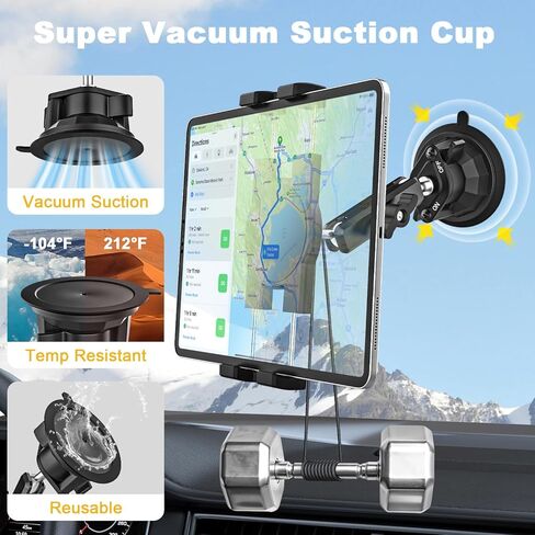 Ultra-Durable Car Tablet Mount with Powerful Suction, Dashboard Windshield Window Truck Car Holder Metal Stand Compatible with iPad Pro Air Mini, Galaxy Tab Z Fold, Fire, iPhone, 4-13" Device in Kuwait