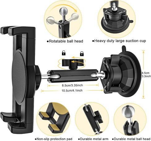 Ultra-Durable Car Tablet Mount with Powerful Suction, Dashboard Windshield Window Truck Car Holder Metal Stand Compatible with iPad Pro Air Mini, Galaxy Tab Z Fold, Fire, iPhone, 4-13" Device in Kuwait
