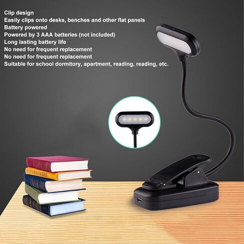 مشبك LED على ضوء القراءة، ضوء قراءة قابل لإعادة الشحن عبر USB، ثلاثة مستويات من ضبط السطوع، باستخدام تصميم مشبك عملي، يمكن تثبيته بقوة على المكاتب والمقاعد in Saudi Arabia