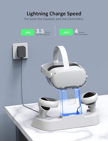 مجموعة NexiGo الأساسية لـ Oculus Quest، قاعدة شحن مطورة مع ضوء LED لـ Oculus Quest 2، [يدعم حزام النخبة]، كابل توصيل بطول 16 قدمًا مع مضخم إشارة، غطاء حماية لعدسة الواقع الافتراضي وسماعات أذن للألعاب in Kuwait