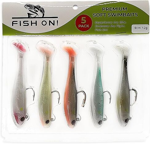 3 1/2" Pre-Rigged Jig Head Fishing Lures Pack of 5 - Soft Plastic Paddle Tail Swimbait with Hook for Freshwater and Saltwater in Saudi Arabia
