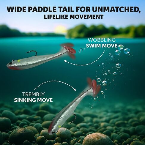 3 1/2" Pre-Rigged Jig Head Fishing Lures Pack of 5 - Soft Plastic Paddle Tail Swimbait with Hook for Freshwater and Saltwater in Saudi Arabia