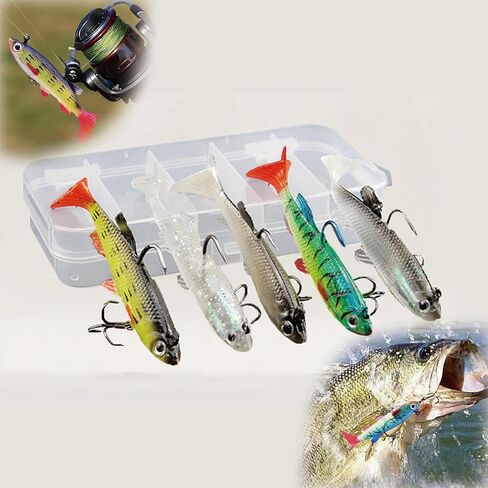 5 PCS Fishing Lures Fishing Gear Sets Soft Plastic Baits Weighted Bionic for Fishing Accessories Durable Swimbait in Saudi Arabia