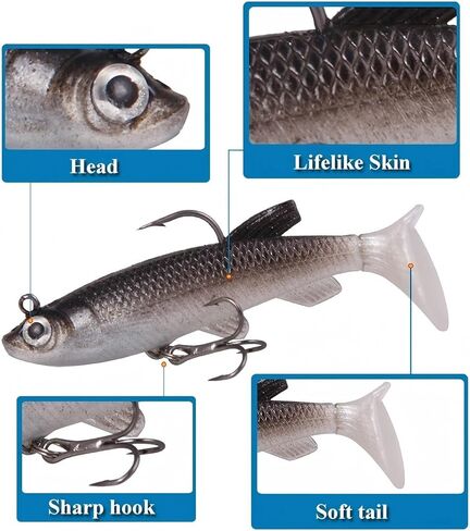5 PCS Fishing Lures Fishing Gear Sets Soft Plastic Baits Weighted Bionic for Fishing Accessories Durable Swimbait in Saudi Arabia