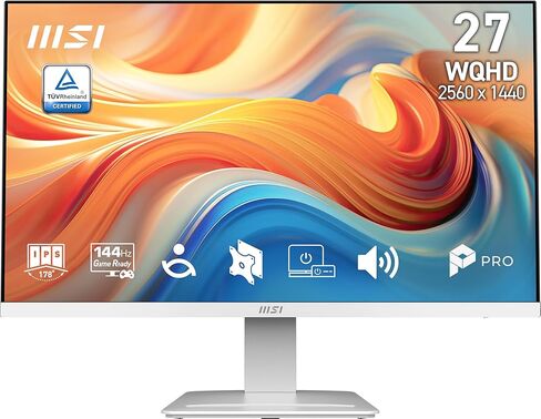 شاشة كمبيوتر msi PRO MP273QW E14 مقاس 27 بوصة IPS 2560 x 1440 (QHD)، 144 هرتز، مزامنة تكيفية، HDMI، منفذ DP، قابل للتركيب على VESA، ارتفاع قابل للتعديل، إمالة، مكبر صوت، 1 مللي ثانية، أبيض in Saudi Arabia