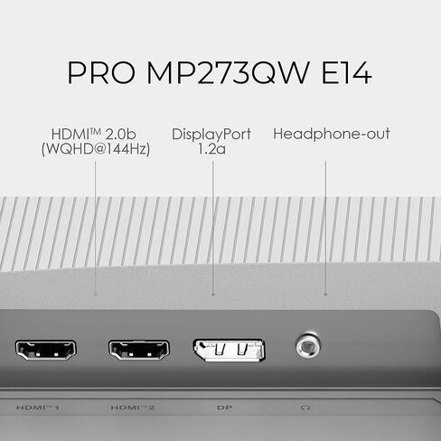 شاشة كمبيوتر msi PRO MP273QW E14 مقاس 27 بوصة IPS 2560 x 1440 (QHD)، 144 هرتز، مزامنة تكيفية، HDMI، منفذ DP، قابل للتركيب على VESA، ارتفاع قابل للتعديل، إمالة، مكبر صوت، 1 مللي ثانية، أبيض in Saudi Arabia