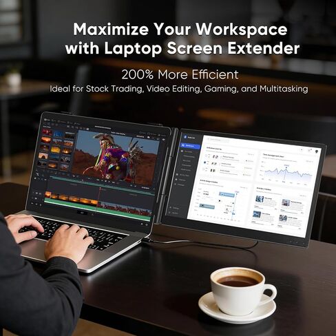 Laptop Screen Extender, 14" FHD 1080P Dual Screen Monitor for Laptops Ultra-Light Portable Monitor with USB-C/HDMI, Plug & Play for Windows/Mac/Chrome/Linux/Android/Switch/PS5 in Saudi Arabia