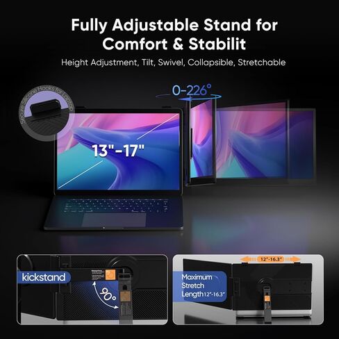 Laptop Screen Extender, 14" FHD 1080P Dual Screen Monitor for Laptops Ultra-Light Portable Monitor with USB-C/HDMI, Plug & Play for Windows/Mac/Chrome/Linux/Android/Switch/PS5 in Saudi Arabia