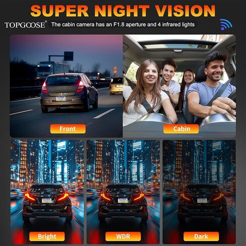 كاميرا داش كام ذات 4 قنوات عرض 360 درجة، TOPGOOSE 2K أمامي وخلفي من الداخل، كاميرا داش يسار يمين للسيارات، 5G WiFi والتحكم في التطبيق، مع بطاقة SD سعة 64 جيجابايت، مستشعر G، رؤية ليلية، وضع انتظار السيارات على مدار 24 ساعة in Kuwait