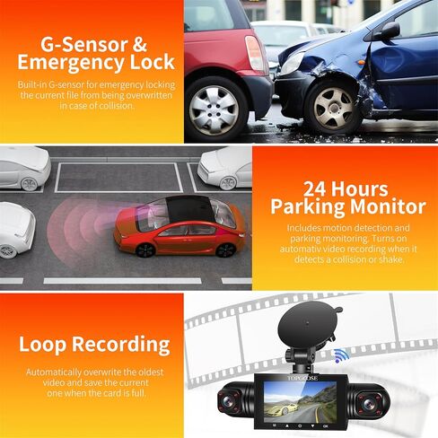 كاميرا داش كام ذات 4 قنوات عرض 360 درجة، TOPGOOSE 2K أمامي وخلفي من الداخل، كاميرا داش يسار يمين للسيارات، 5G WiFi والتحكم في التطبيق، مع بطاقة SD سعة 64 جيجابايت، مستشعر G، رؤية ليلية، وضع انتظار السيارات على مدار 24 ساعة in Kuwait