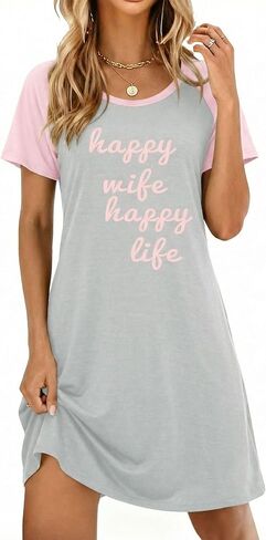 Ekouaer Womens Nightgown Short Sleeve Night Dress Printed Sleepwear Soft Sleep Shirt S-3XL in Saudi Arabia