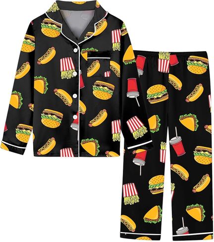 Schbbbta Boys Silk Pajamas Set Long Sleeve 2 Piece Sleepwear Button-Down Nightwear in Saudi Arabia