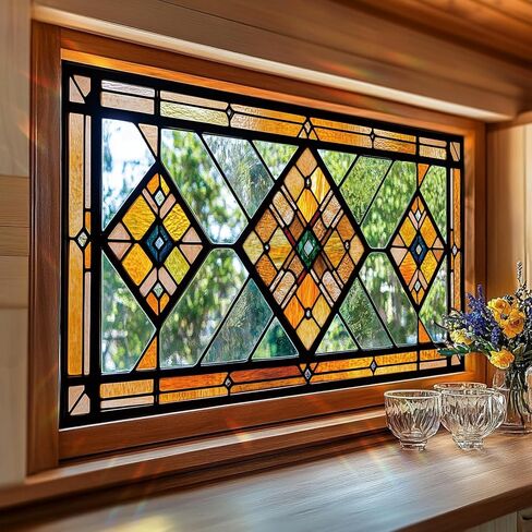 Stained Glass Window Film, Bee Pattern, 17.71x39.97 Inch, Decorative Privacy Film for Home & Office, UV Blocking, Static Cling Glass Sticker, Art Decor in Saudi Arabia