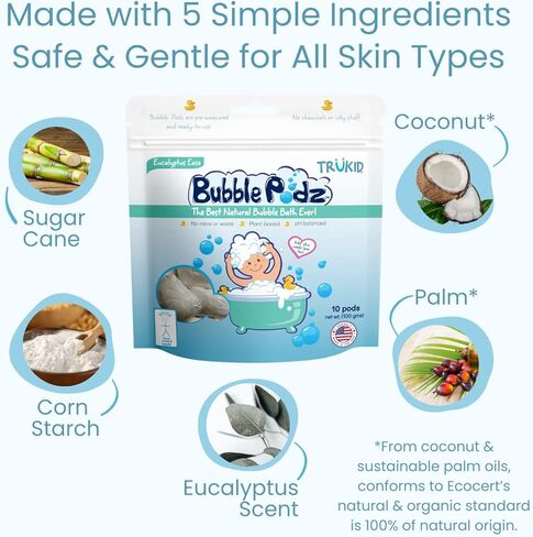 TruKid Eucalyptus Bubble Podz & BubbleGlove Set – Bubble Bath Pods and 2 Wash Gloves for Sensitive Skin in Kuwait