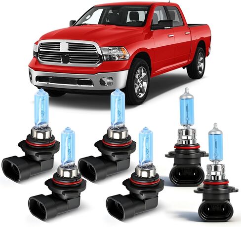 OQSNCV مناسب لـ DODGE RAM 1500 2500 3500 (مع جهاز عرض) (2013 2014 2015) لمبات الهالوجين الأمامية، 9005 شعاع عالٍ + 9012 شعاع منخفض + 9145 مجموعة مصابيح بديلة للمصابيح الأمامية لمصابيح الضباب، حزمة من 6 in Kuwait