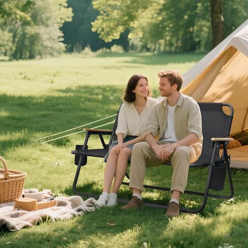 BDL كرسي تخييم مزدوج كبير الحجم Loveseat شديد التحمل لشخصين كرسي تخييم قابل للطي في الحديقة مع مساند للذراعين للسفر في الهواء الطلق وفناء الشاطئ in Kuwait