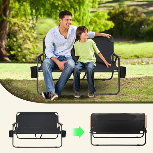 BDL كرسي تخييم مزدوج كبير الحجم Loveseat شديد التحمل لشخصين كرسي تخييم قابل للطي في الحديقة مع مساند للذراعين للسفر في الهواء الطلق وفناء الشاطئ in Kuwait