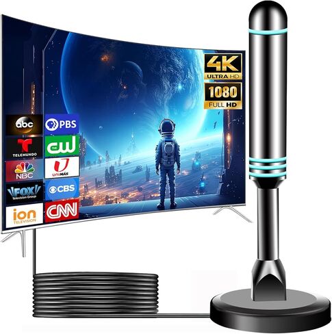 TV Antenna for Local Channels Long Range, Digital Antenna for TV Supports 4K 1080p, Indoor TVs Antennas with 360° Reception, 10ft HDTV Coax Cable in Saudi Arabia