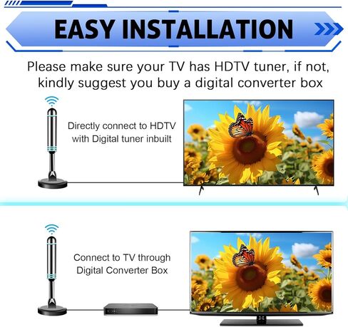 TV Antenna for Local Channels Long Range, Digital Antenna for TV Supports 4K 1080p, Indoor TVs Antennas with 360° Reception, 10ft HDTV Coax Cable in Saudi Arabia